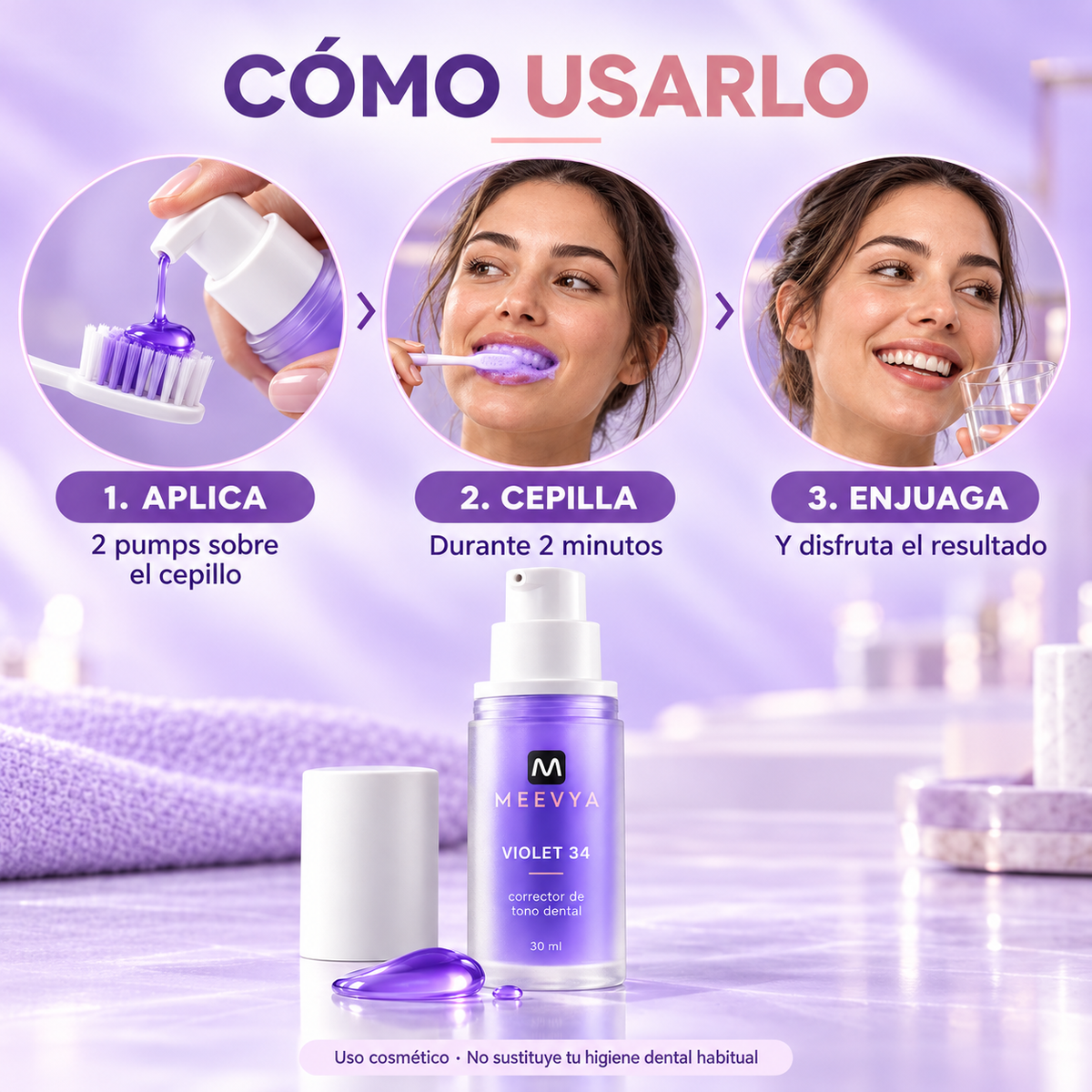 MEEVYA Violet 34™ – Sérum Corrector de Tono Dental, 30 ml
