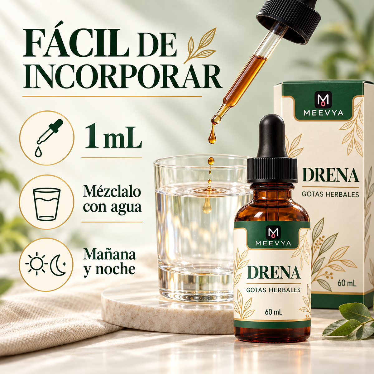 MEEVYA DRENA™ – Gotas Herbales de Apoyo Linfático, 60 ml